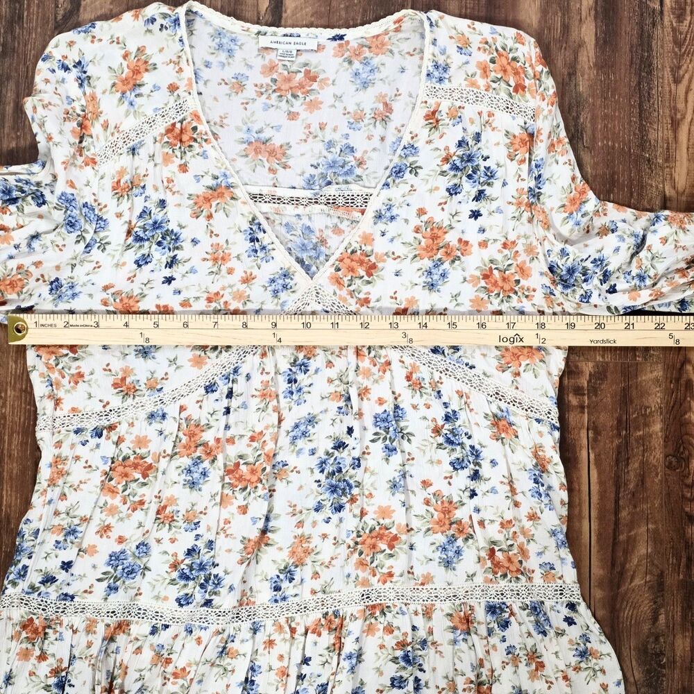 American Eagle Women L Floral Peplum Blouse Lace Cottagecore Prairie Boho Cute - Picture 8 of 12